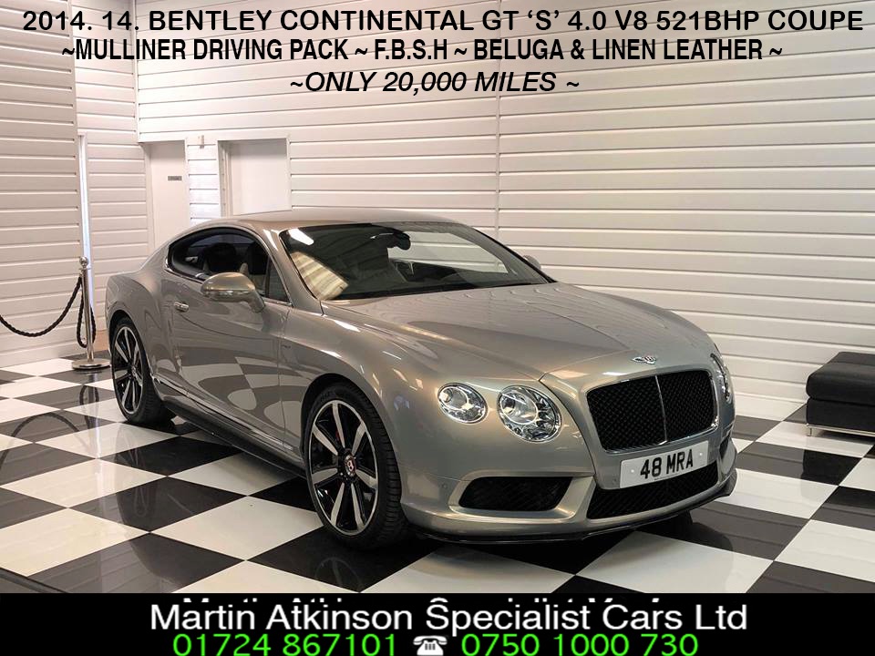 Bentley Continental GT 4.0 V8 S Mulliner Coupe 521BHP Coupe Petrol Extreme Silver